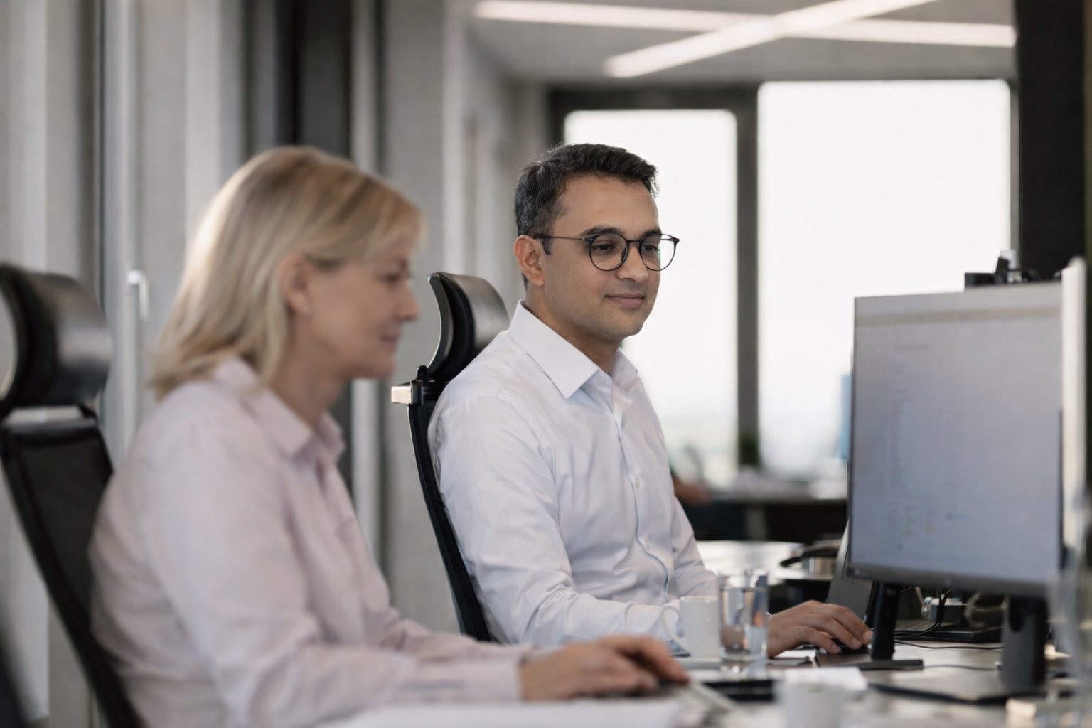 Deskely team members collaborating in the Bergen office